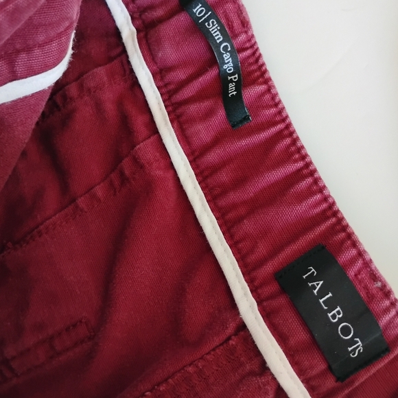 Talbots Slim Cargo Pants Cranberry Red Cotton Blend Classic Carhartt Style Sz 10 - Picture 12 of 17